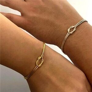 NEW‎ Unisex Couple White Gold Plated S925 Knot Bracelet 6-8”